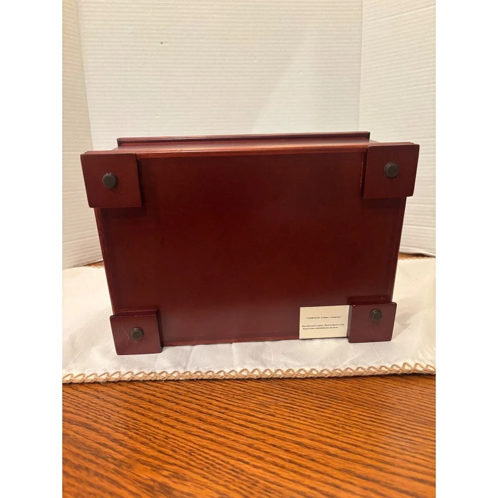 Reed & Barton Mahogany Finish Wood Jewelry Box Mirror Removable Tray Footed 2010